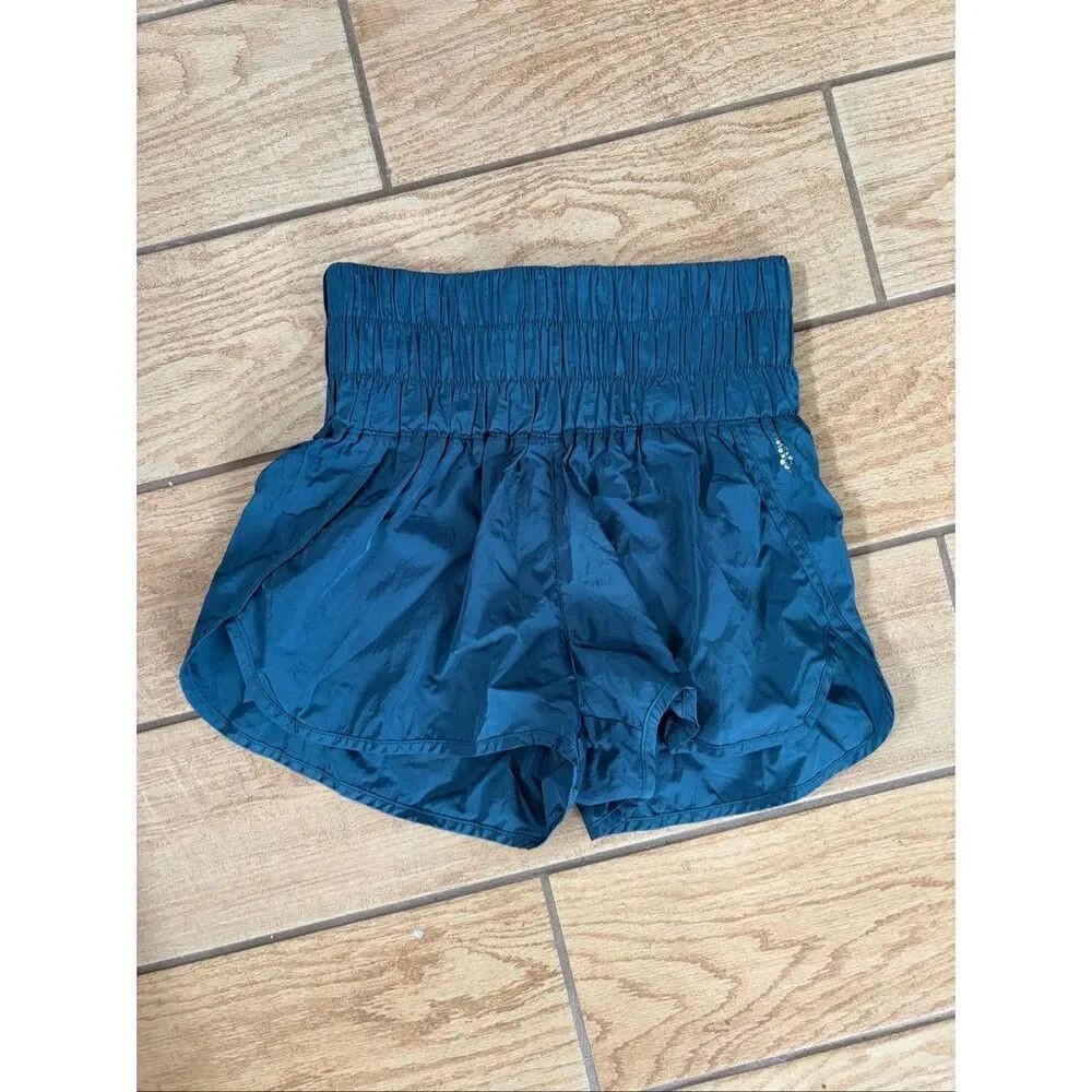 Free People Movement Teal The Way Home Shorts High Rise Athletic Smocked Waist S